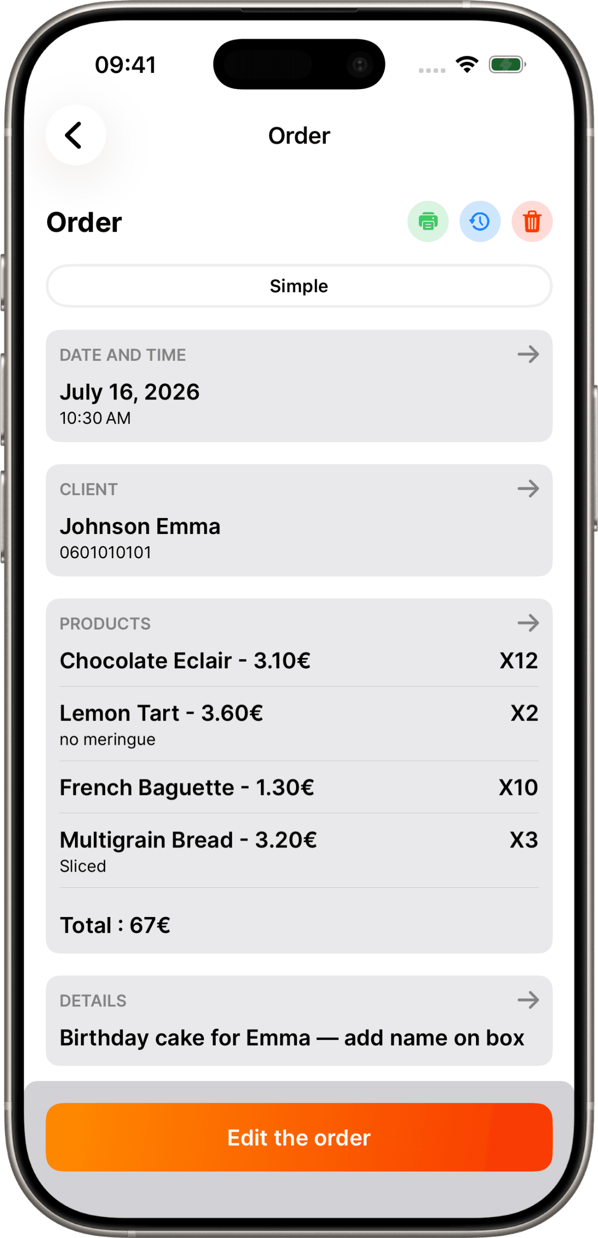 Create an order in Calpain